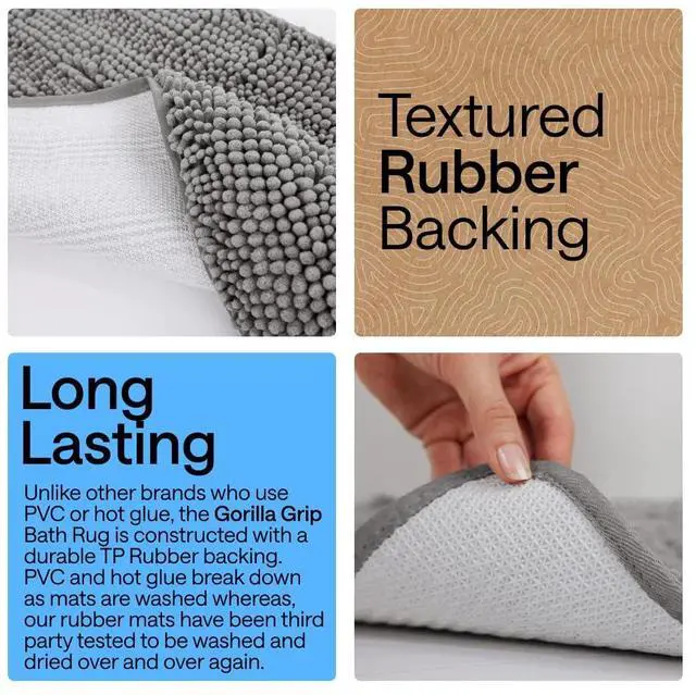 Alt view image 3 of 7 - Bath Rug Mat, Thick Soft Absorbent Chenille, Quick Dry Microfiber Mats, Rubber Backing, Machine Washable Shower Floor Rugs, Bathroom Bathmat Home Decor Accessories, 24x17 Grey