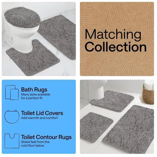 Alt view image 7 of 7 - Bath Rug Mat, Thick Soft Absorbent Chenille, Quick Dry Microfiber Mats, Rubber Backing, Machine Washable Shower Floor Rugs, Bathroom Bathmat Home Decor Accessories, 24x17 Grey