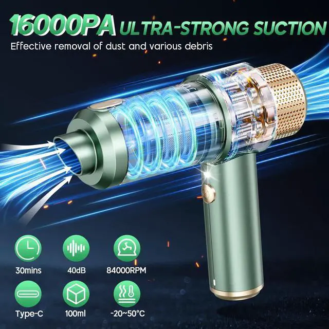 Alt view image 3 of 7 - Handheld Car Vacuum Cleaner, 16000PA Hand Held Vacuum Portable Cordless, 2 in 1 Air Duster and Vacuum Cleaner with LED Light, Multi-Nozzles, 120W High Power Mini Vacuum for Home, Pet, Office