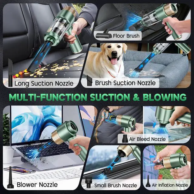 Alt view image 6 of 7 - Handheld Car Vacuum Cleaner, 16000PA Hand Held Vacuum Portable Cordless, 2 in 1 Air Duster and Vacuum Cleaner with LED Light, Multi-Nozzles, 120W High Power Mini Vacuum for Home, Pet, Office