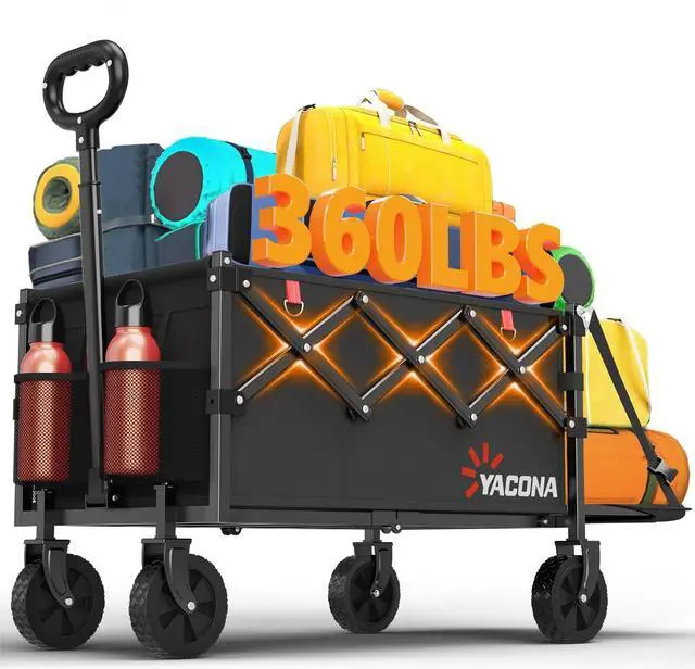 Main image of 360LBS Heavy-Duty Wagons Carts Foldable 120L Collapsible Wagon Cart with Wheels and Tailgate, Folding Utility Wagon Carts for Groceries, Outdoor Camping, Shopping, Beach, Garden