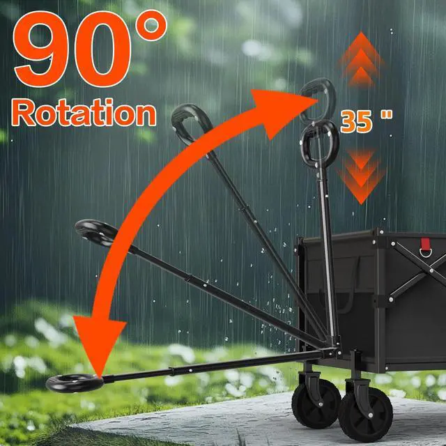 Alt view image 4 of 7 - 360LBS Heavy-Duty Wagons Carts Foldable 120L Collapsible Wagon Cart with Wheels and Tailgate, Folding Utility Wagon Carts for Groceries, Outdoor Camping, Shopping, Beach, Garden