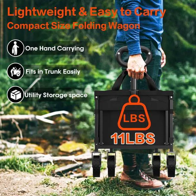 Alt view image 5 of 7 - 360LBS Heavy-Duty Wagons Carts Foldable 120L Collapsible Wagon Cart with Wheels and Tailgate, Folding Utility Wagon Carts for Groceries, Outdoor Camping, Shopping, Beach, Garden