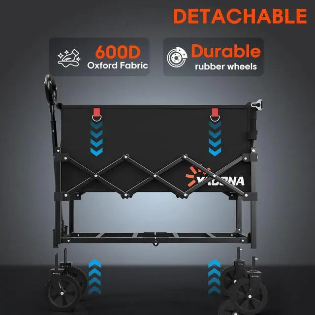 Alt view image 6 of 7 - 360LBS Heavy-Duty Wagons Carts Foldable 120L Collapsible Wagon Cart with Wheels and Tailgate, Folding Utility Wagon Carts for Groceries, Outdoor Camping, Shopping, Beach, Garden