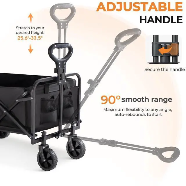 Alt view image 3 of 7 - Collapsible Wagon 220 lbs, Heavy Duty Wagon Carts Foldable, Portable Wagons for Groceries, Beach Cart with All-Terrain Wheels & Drink Holders, Utility Wagon for Shopping, Sports, Camping,Black