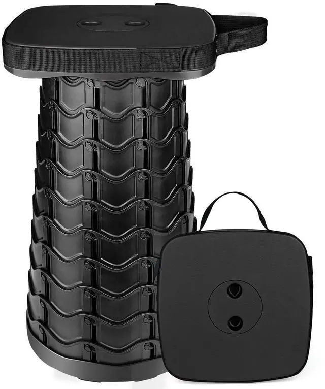 Main image of Upgraded Folding Stool Heavy Duty 550lbs Load Capacity Collapsible Portable Sturdy Telescopic Stool for Camping Travel Hiking (Black)