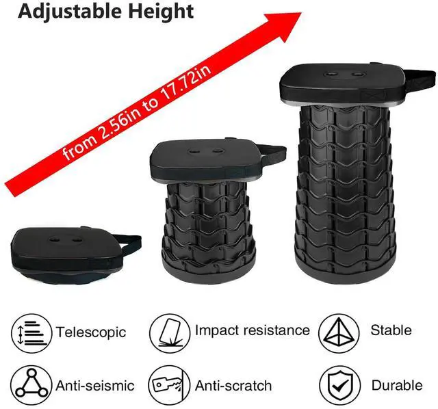Alt view image 3 of 6 - Upgraded Folding Stool Heavy Duty 550lbs Load Capacity Collapsible Portable Sturdy Telescopic Stool for Camping Travel Hiking (Black)