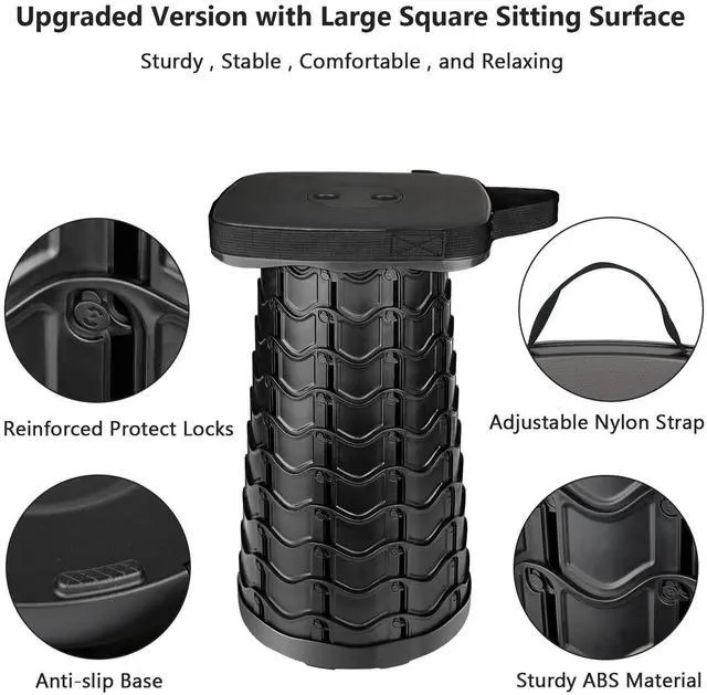 Alt view image 2 of 6 - Upgraded Folding Stool Heavy Duty 550lbs Load Capacity Collapsible Portable Sturdy Telescopic Stool for Camping Travel Hiking (Black)