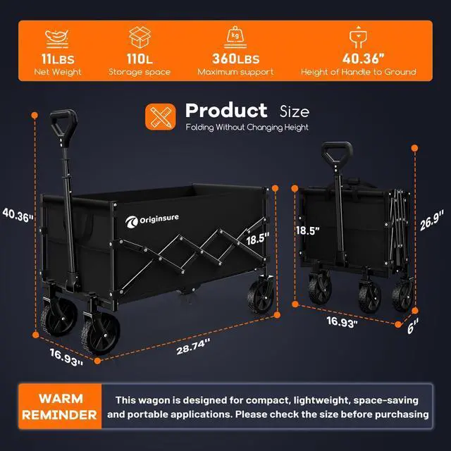 Alt view image 3 of 7 - Collapsible Wagon Cart Foldable - Lightweight Portable Heavy Duty Folding Beach Wagons with Wheels - Outdoor Utility Carts for Grocery, Camping, Shopping, Sports, Garden with Large Capacity