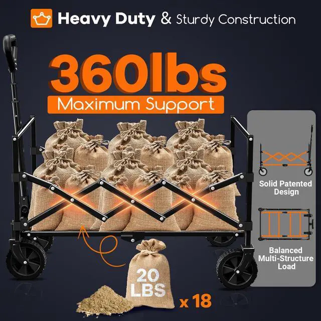 Alt view image 5 of 7 - Collapsible Wagon Cart Foldable - Lightweight Portable Heavy Duty Folding Beach Wagons with Wheels - Outdoor Utility Carts for Grocery, Camping, Shopping, Sports, Garden with Large Capacity