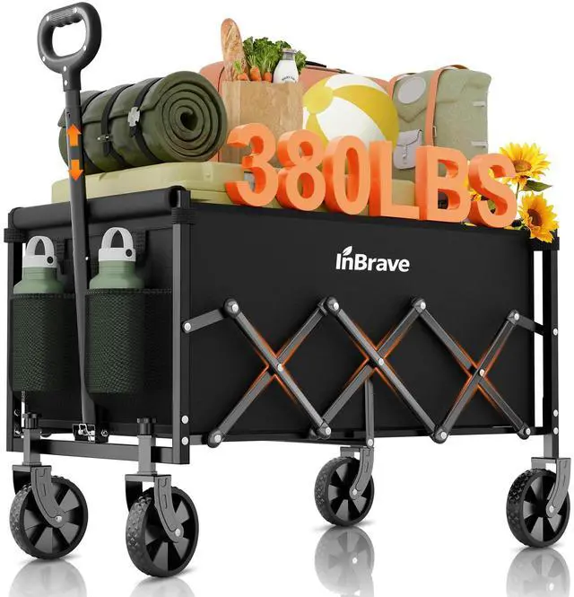 Main image of Collapsible Wagon Cart Foldable Beach Wagon with All-Terrain Wheels - 380 LBS Heavy Duty Grocery Cart for Shopping, Beach, Camping, Sports, Garden (Black)