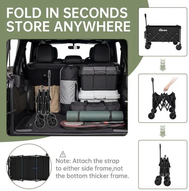 Alt view image 7 of 7 - Collapsible Wagon Cart Foldable Beach Wagon with All-Terrain Wheels - 380 LBS Heavy Duty Grocery Cart for Shopping, Beach, Camping, Sports, Garden (Black)