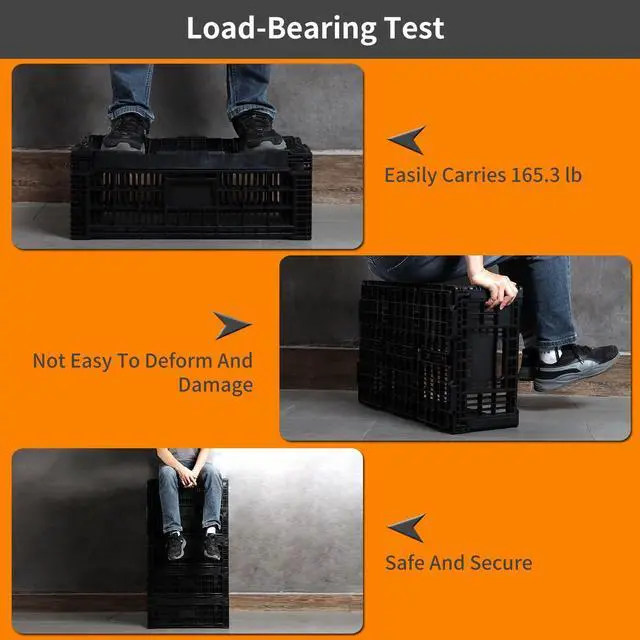 Alt view image 6 of 7 - Collapsible Storage Bin Containe52 Liter Transferheavy duty Black plastic storage box,milk crates heavy duty Transit storage (1)