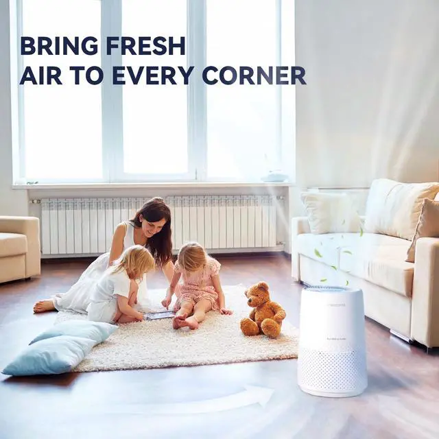 Alt view image 7 of 7 - Air Purifiers for Bedroom, H13 HEPA Air Purifiers - Covers Up to 1074 ft² - 24dB Ultra-Quiet Sleep Mode, 360° Outlet Air Cleaner, Perfect for Home, Pets (White)