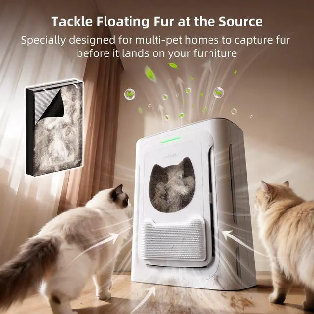 Alt view image 2 of 7 - Pet Air Purifier for Home, Reduce Pet Hair, Dander, Odors, Dust, Smoke for Large Rooms up to 2100 Ft², Air Cleaner with H13 HEPA, Washable Pre-Filter & Air Quality Monitor, White+Gray