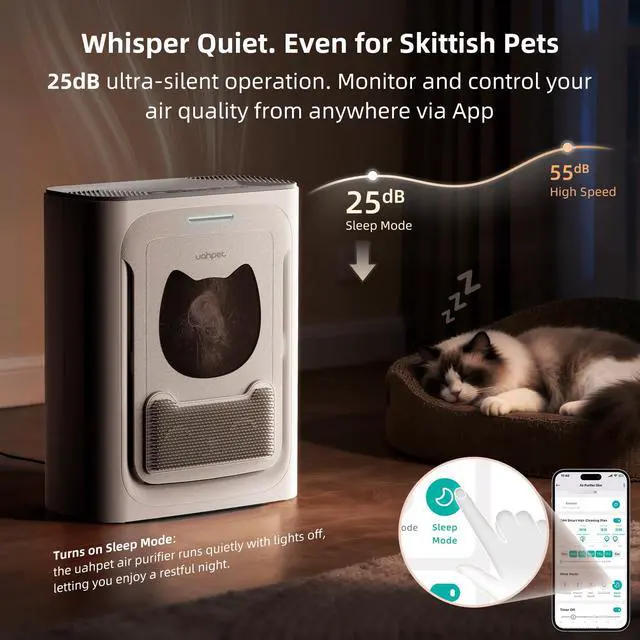 Alt view image 6 of 7 - Pet Air Purifier for Home, Reduce Pet Hair, Dander, Odors, Dust, Smoke for Large Rooms up to 2100 Ft², Air Cleaner with H13 HEPA, Washable Pre-Filter & Air Quality Monitor, White+Gray