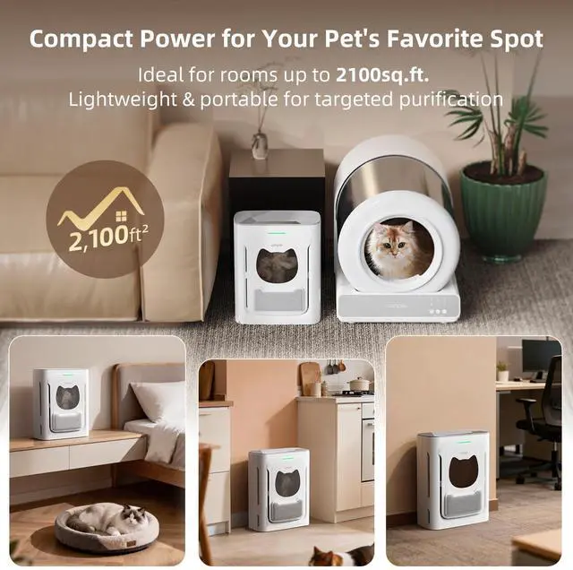 Alt view image 7 of 7 - Pet Air Purifier for Home, Reduce Pet Hair, Dander, Odors, Dust, Smoke for Large Rooms up to 2100 Ft², Air Cleaner with H13 HEPA, Washable Pre-Filter & Air Quality Monitor, White+Gray