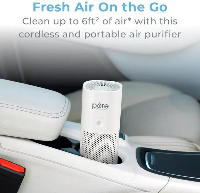 Alt view image 2 of 7 - PureZone Mini Portable Air Purifier - Cordless True HEPA Filter Cleans Air & Eliminates 99.97% of Dust, Odors, & Allergens Close to You - Cars, School, & Office (White)