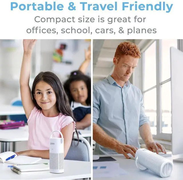 Alt view image 6 of 7 - PureZone Mini Portable Air Purifier - Cordless True HEPA Filter Cleans Air & Eliminates 99.97% of Dust, Odors, & Allergens Close to You - Cars, School, & Office (White)