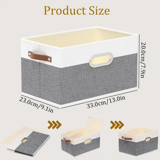 Alt view image 5 of 7 - Fabric Storage Baskets, Foldable Closet Organizer for Shelves, Large Boxes with 3 Handles, Canvas Bins for Clothes, White/Grey, 12.99''Lx9.05''Wx7.87''H, 4-Pack
