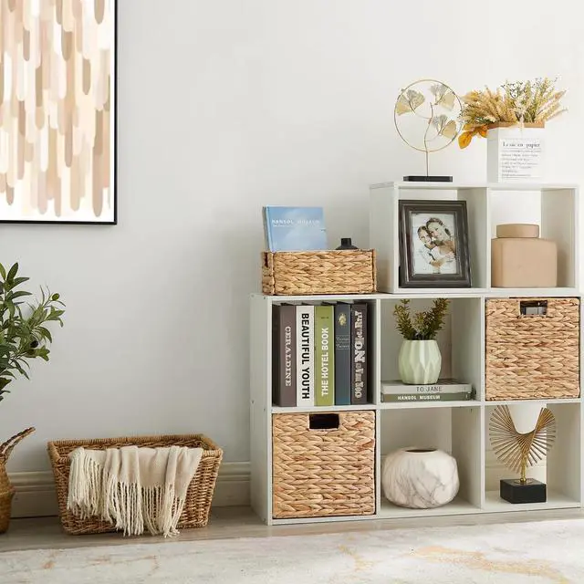 Alt view image 2 of 7 - Storage Basket, Set of 2 Hand-woven Water Hyacinth Storage Baskets, Foldable Wicker Storage Basket 9 Inch Cube Storage Bins for Shelves Organizer Square Shelf Baskets, 9''x9''x9''