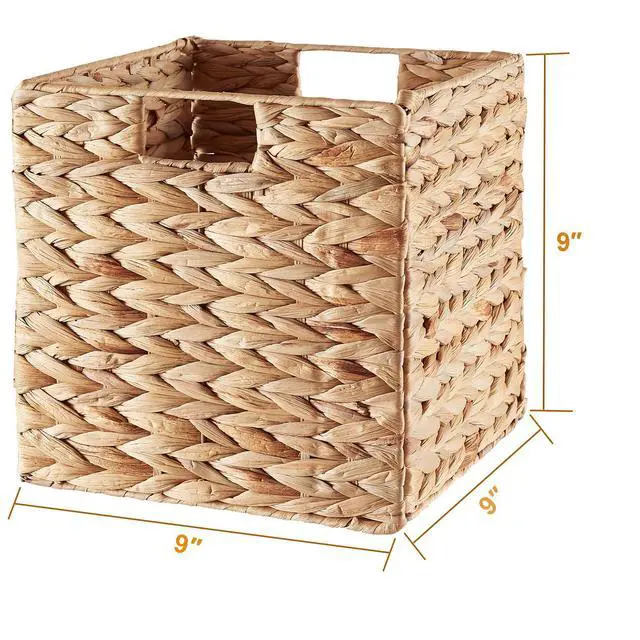 Alt view image 7 of 7 - Storage Basket, Set of 2 Hand-woven Water Hyacinth Storage Baskets, Foldable Wicker Storage Basket 9 Inch Cube Storage Bins for Shelves Organizer Square Shelf Baskets, 9''x9''x9''
