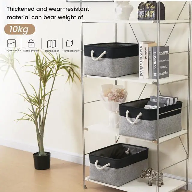 Alt view image 3 of 7 - Large Storage Baskets- 15.7x11.8x8.26 inch Storage Bins for Shelves and Closet Organizing, Foldable Fabric Bin for Home Organization Clothes and Laundry (1-Pack, Black&Gray)