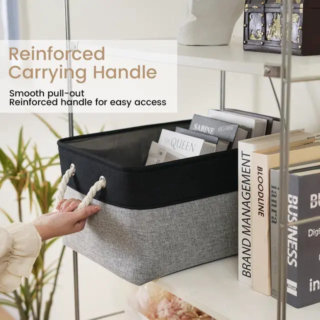 Alt view image 4 of 7 - Large Storage Baskets- 15.7x11.8x8.26 inch Storage Bins for Shelves and Closet Organizing, Foldable Fabric Bin for Home Organization Clothes and Laundry (1-Pack, Black&Gray)
