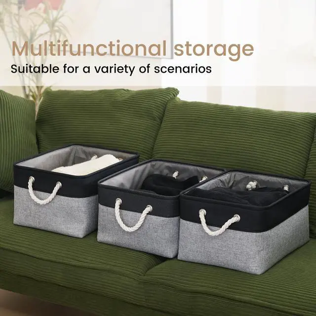 Alt view image 6 of 7 - Large Storage Baskets- 15.7x11.8x8.26 inch Storage Bins for Shelves and Closet Organizing, Foldable Fabric Bin for Home Organization Clothes and Laundry (1-Pack, Black&Gray)