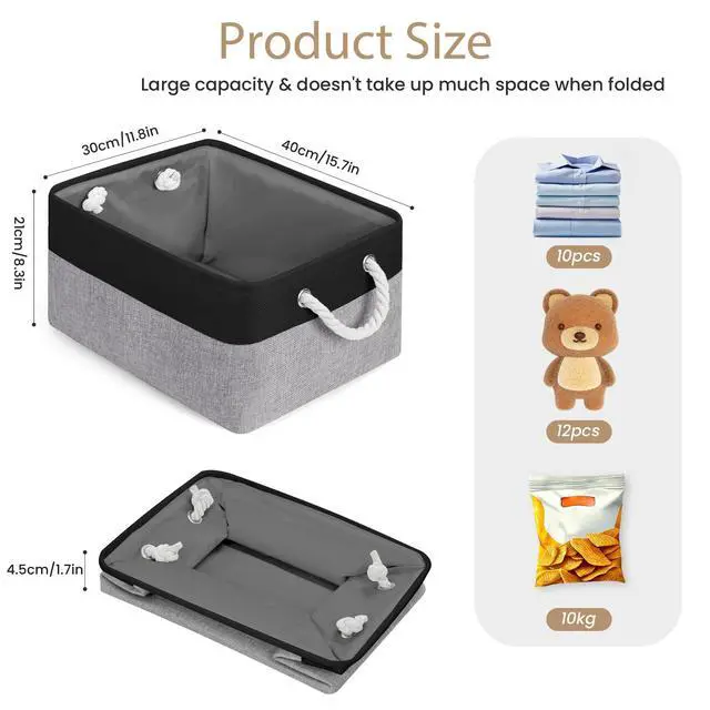 Alt view image 5 of 7 - Large Storage Baskets- 15.7x11.8x8.26 inch Storage Bins for Shelves and Closet Organizing, Foldable Fabric Bin for Home Organization Clothes and Laundry (1-Pack, Black&Gray)