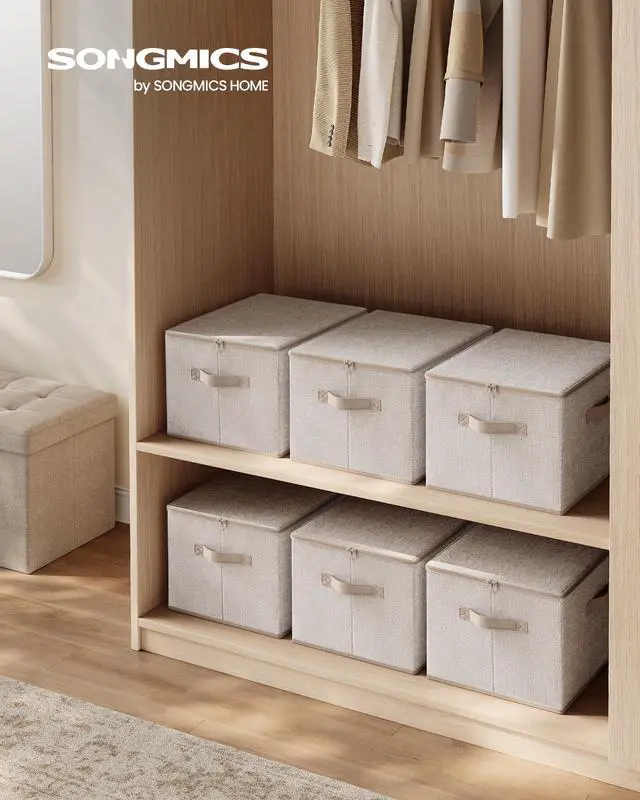 Alt view image 2 of 6 - Large Storage Bins with Lids, 31 Quart Fabric Closet Organizer With Zipper, 3 Pack Foldable Storage Boxes, 15.7 x 11.8 x 9.8 Inches, Summer Sand URZB003K01