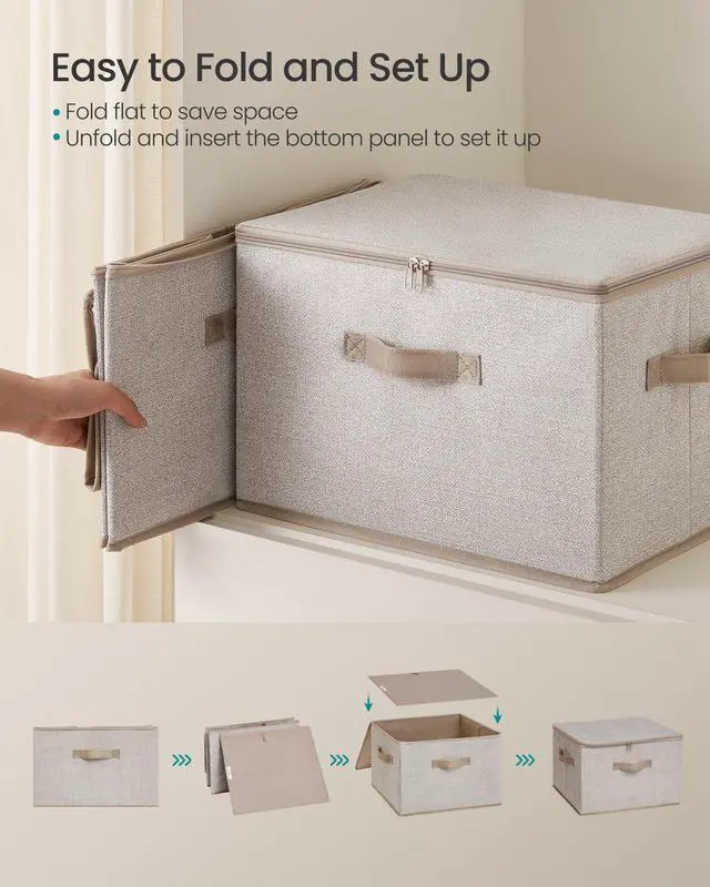 Alt view image 4 of 6 - Large Storage Bins with Lids, 31 Quart Fabric Closet Organizer With Zipper, 3 Pack Foldable Storage Boxes, 15.7 x 11.8 x 9.8 Inches, Summer Sand URZB003K01