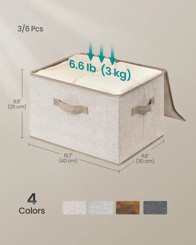 Alt view image 6 of 6 - Large Storage Bins with Lids, 31 Quart Fabric Closet Organizer With Zipper, 3 Pack Foldable Storage Boxes, 15.7 x 11.8 x 9.8 Inches, Summer Sand URZB003K01