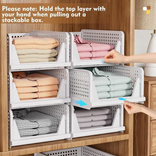 Alt view image 6 of 7 - 5 Pack Stackable Closet Storage Basket, Multifunctional & Foldable Closet Organizer for Bathroom Kitchen Laundry Room Wardrobe Storage, Space-Saving Clothes Storage Drawer Organizer, White