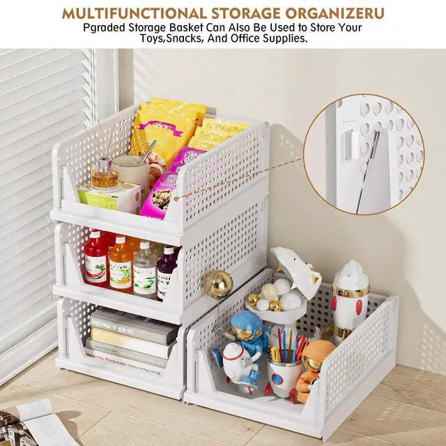 Alt view image 7 of 7 - 5 Pack Stackable Closet Storage Basket, Multifunctional & Foldable Closet Organizer for Bathroom Kitchen Laundry Room Wardrobe Storage, Space-Saving Clothes Storage Drawer Organizer, White