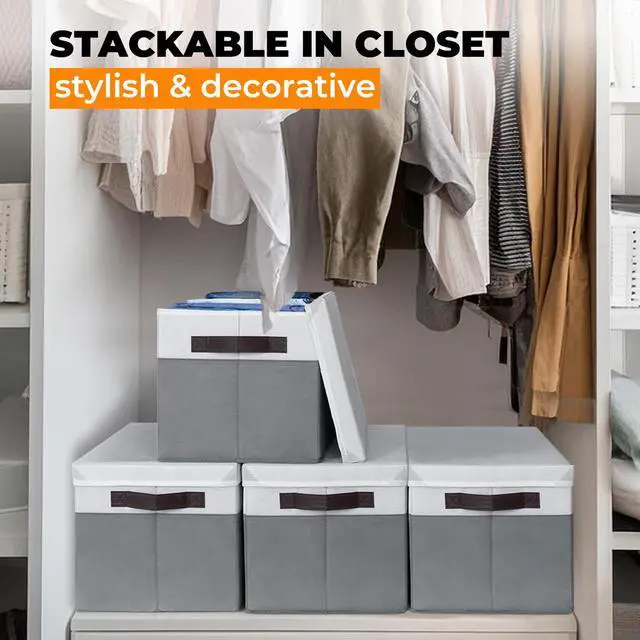 Alt view image 3 of 7 - Large Closet Storage Baskets Bins with Lids 4 Pack, Storage Baskets for Organizing Shelves Nursery Bedroom, Home Dorm Closet Organizers Cubes for Clothes Toys Blanket Book - Stackable -14x10x9.5
