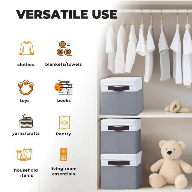 Alt view image 6 of 7 - Large Closet Storage Baskets Bins with Lids 4 Pack, Storage Baskets for Organizing Shelves Nursery Bedroom, Home Dorm Closet Organizers Cubes for Clothes Toys Blanket Book - Stackable -14x10x9.5