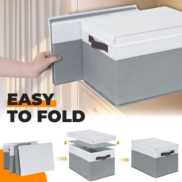 Alt view image 7 of 7 - Large Closet Storage Baskets Bins with Lids 4 Pack, Storage Baskets for Organizing Shelves Nursery Bedroom, Home Dorm Closet Organizers Cubes for Clothes Toys Blanket Book - Stackable -14x10x9.5
