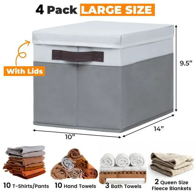 Alt view image 2 of 7 - Large Closet Storage Baskets Bins with Lids 4 Pack, Storage Baskets for Organizing Shelves Nursery Bedroom, Home Dorm Closet Organizers Cubes for Clothes Toys Blanket Book - Stackable -14x10x9.5