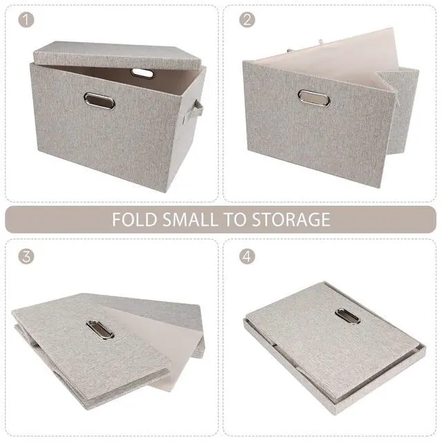 Alt view image 3 of 6 - Large Quart Collapsible Stackable Storage Bins with Lids, 3 Packs Beige Linen Fabric Closet Boxes with Lids, Storage Cube Baskets Container Organizers for Bedroom Office(16.6 x 11.7 x 10.8)
