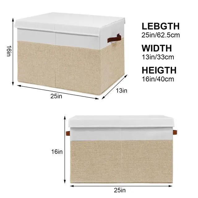 Alt view image 3 of 7 - Large Toy Storage Box with Lid, Toy Chest Bin Boxes Basket with Dividers | Sturdy Toy Organizer Bin for Kids, Boys, Girls, Nursery, Living Room, Bedroom, Playroom 25"x13" x16" (Beige and White)