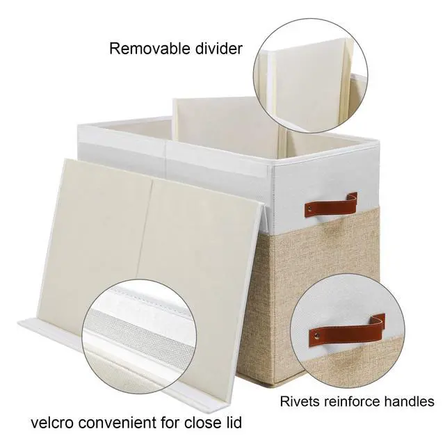 Alt view image 5 of 7 - Large Toy Storage Box with Lid, Toy Chest Bin Boxes Basket with Dividers | Sturdy Toy Organizer Bin for Kids, Boys, Girls, Nursery, Living Room, Bedroom, Playroom 25"x13" x16" (Beige and White)