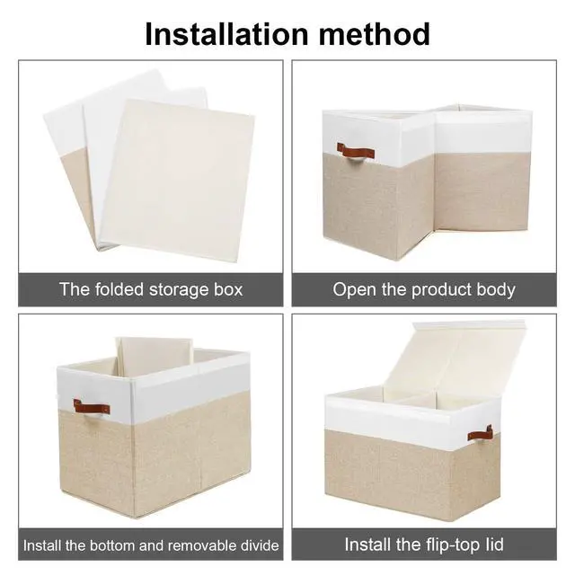 Alt view image 7 of 7 - Large Toy Storage Box with Lid, Toy Chest Bin Boxes Basket with Dividers | Sturdy Toy Organizer Bin for Kids, Boys, Girls, Nursery, Living Room, Bedroom, Playroom 25"x13" x16" (Beige and White)