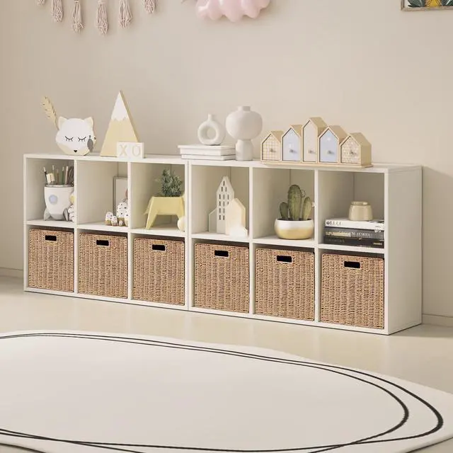 Alt view image 6 of 7 - Foldable Storage Baskets with Handles Paper Rope Storage Baskets Rectangle Collapsible Hand Woven Storage Cubes Bins for Organizing Shelves Living Room Bedroom Pantry (3, 11'' x 11'' x 11'')