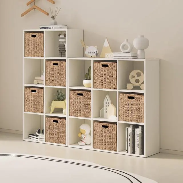Alt view image 7 of 7 - Foldable Storage Baskets with Handles Paper Rope Storage Baskets Rectangle Collapsible Hand Woven Storage Cubes Bins for Organizing Shelves Living Room Bedroom Pantry (3, 11'' x 11'' x 11'')