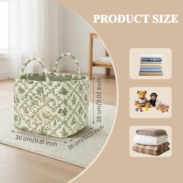 Alt view image 6 of 7 - Floral Fabric Storage Basket Car Interior Storage Basket Underwear Sundries Laundry Baskets Supplies Home Organizer Bag (Green)