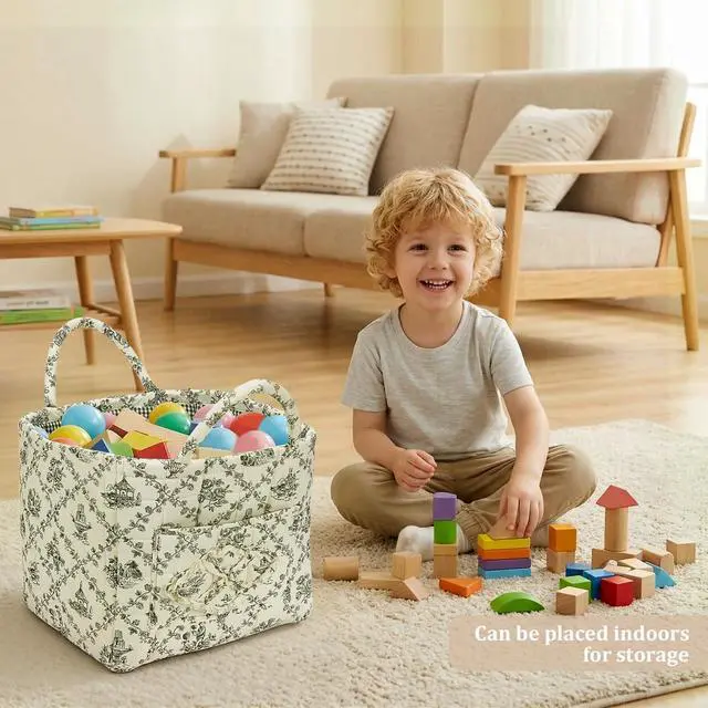 Alt view image 5 of 7 - Floral Fabric Storage Basket Car Interior Storage Basket Underwear Sundries Laundry Baskets Supplies Home Organizer Bag (Green)