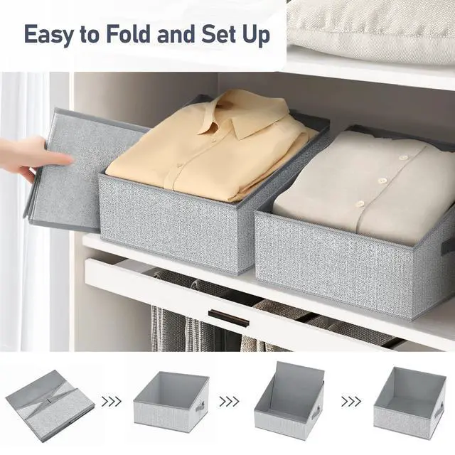Alt view image 3 of 7 - Closet Storage Bins - Fabric Storage Baskets for Shelves, Collapsible Closet Organizers and Storage with Handles, Trapezoid Shelf Organization Storage Cubes for Purse, Toys, Books, Towel, Socks
