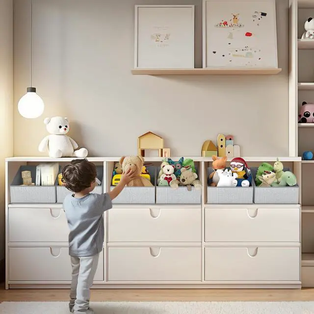 Alt view image 5 of 7 - Closet Storage Bins - Fabric Storage Baskets for Shelves, Collapsible Closet Organizers and Storage with Handles, Trapezoid Shelf Organization Storage Cubes for Purse, Toys, Books, Towel, Socks
