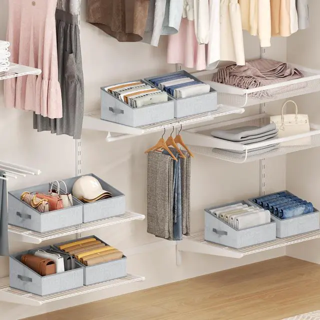 Alt view image 4 of 7 - Closet Storage Bins - Fabric Storage Baskets for Shelves, Collapsible Closet Organizers and Storage with Handles, Trapezoid Shelf Organization Storage Cubes for Purse, Toys, Books, Towel, Socks